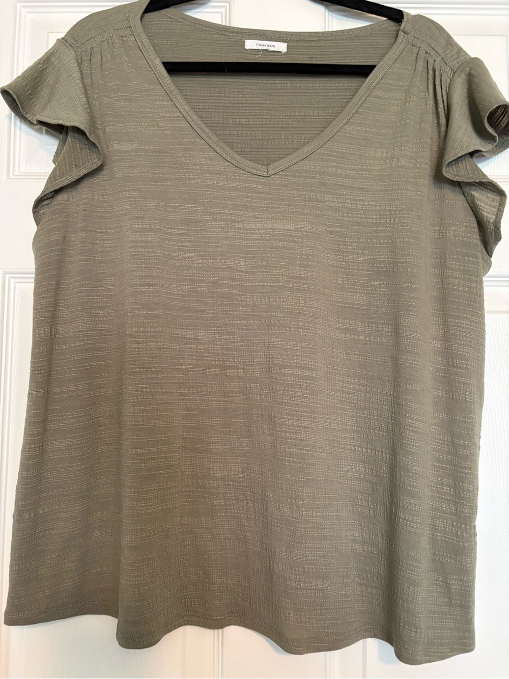 Maurices Olive Ruffle Sleeve V-Neck Top